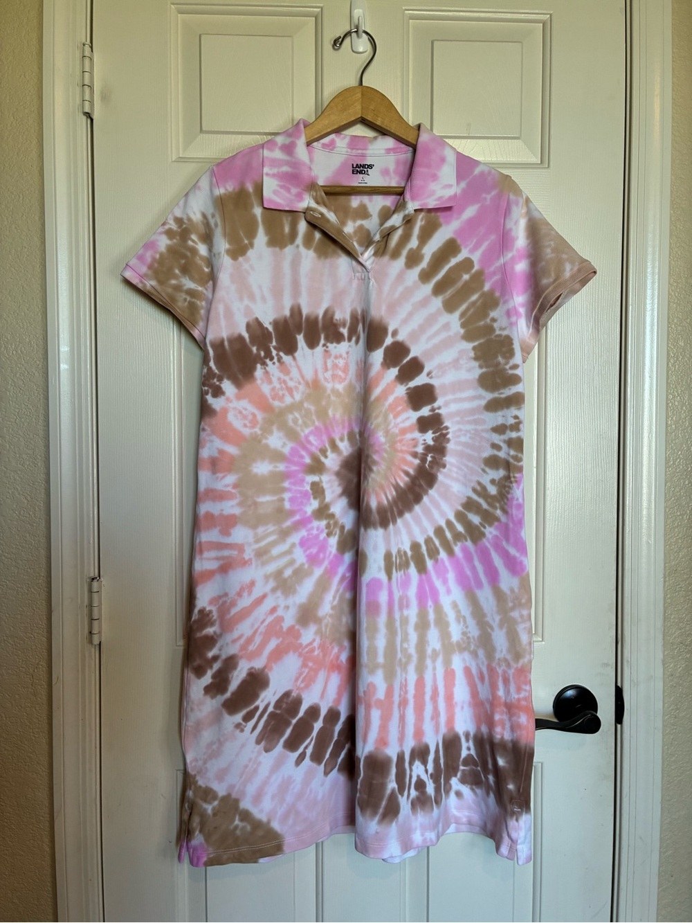 Lands' End Pink and Brown Tie-Dye Midi Dress